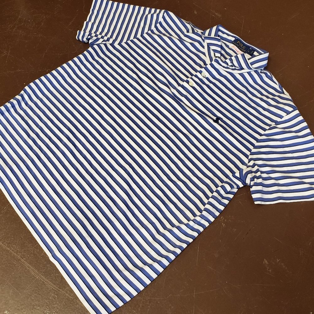 Polo Ralph Lauren L Blue Striped 3-button Polo with Navy Pony (Mens")
